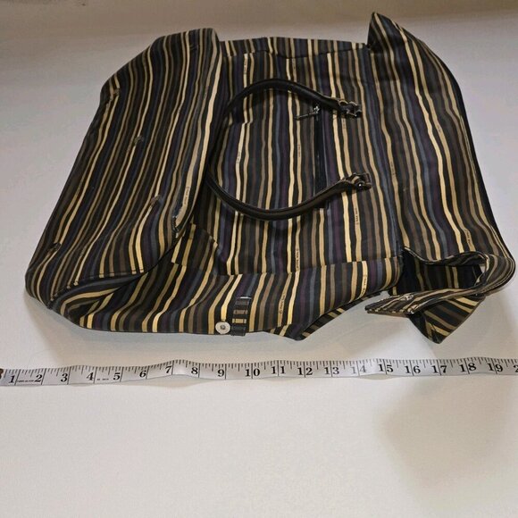 Tara Boone Striped Overnight Bag Tote Weekender Bag Large Brown Tan Pockets Hand - Picture 4 of 13